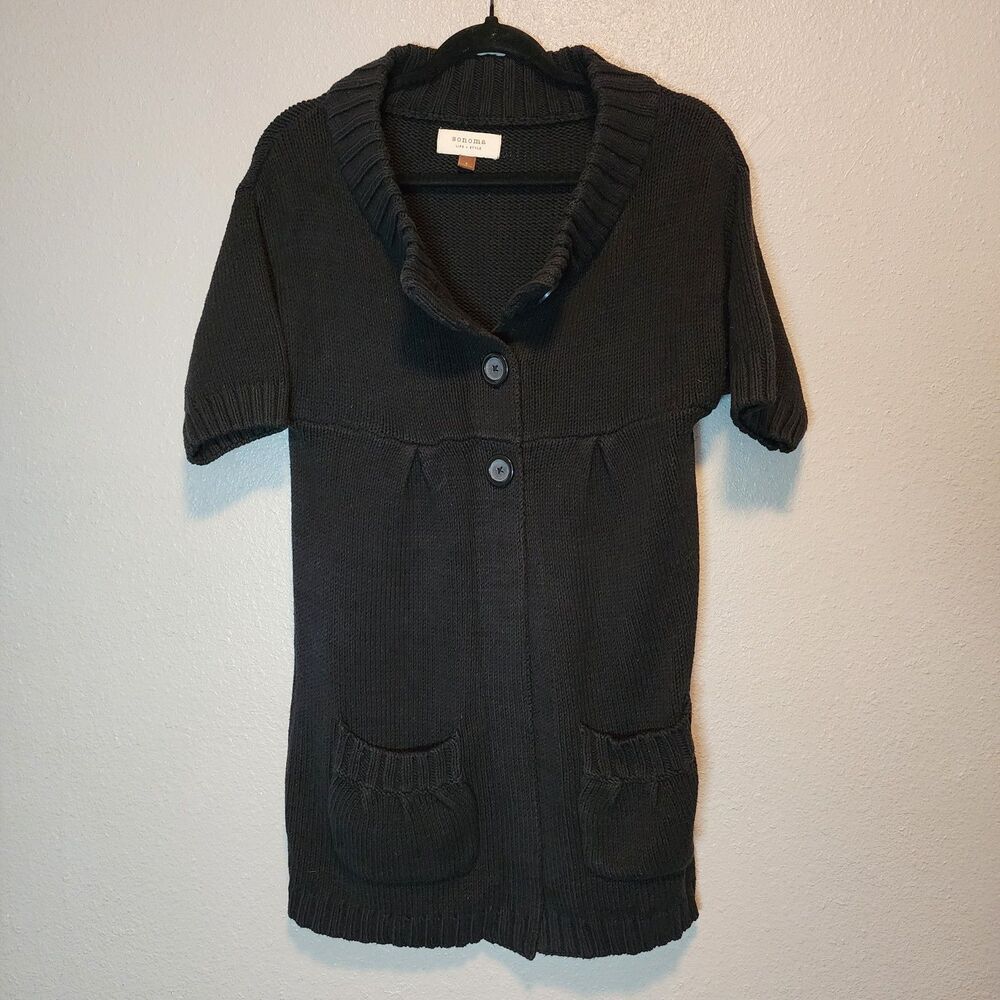 Y2K Sonoma Charcoal Short Sleeve Tunic Sweater Cardigan (Size S)